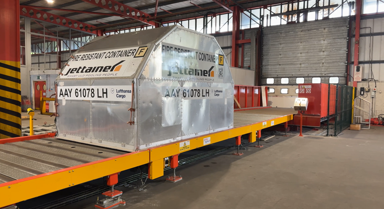 ULD Moving Along Powered Rollerbed