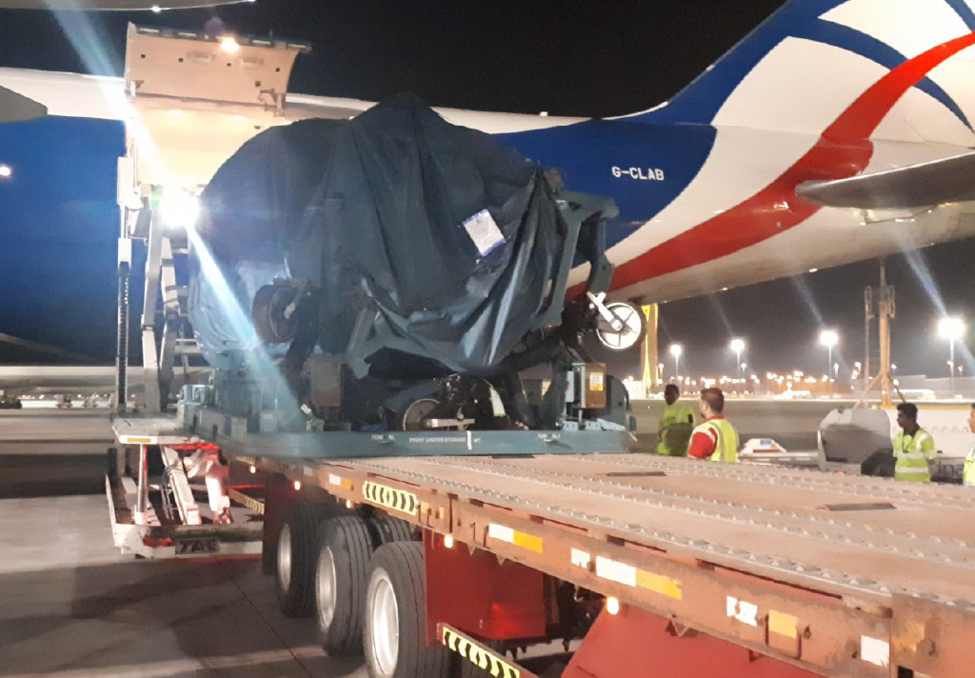 PCR, Plane Engine On Flat Bed Rollerbed Trailer